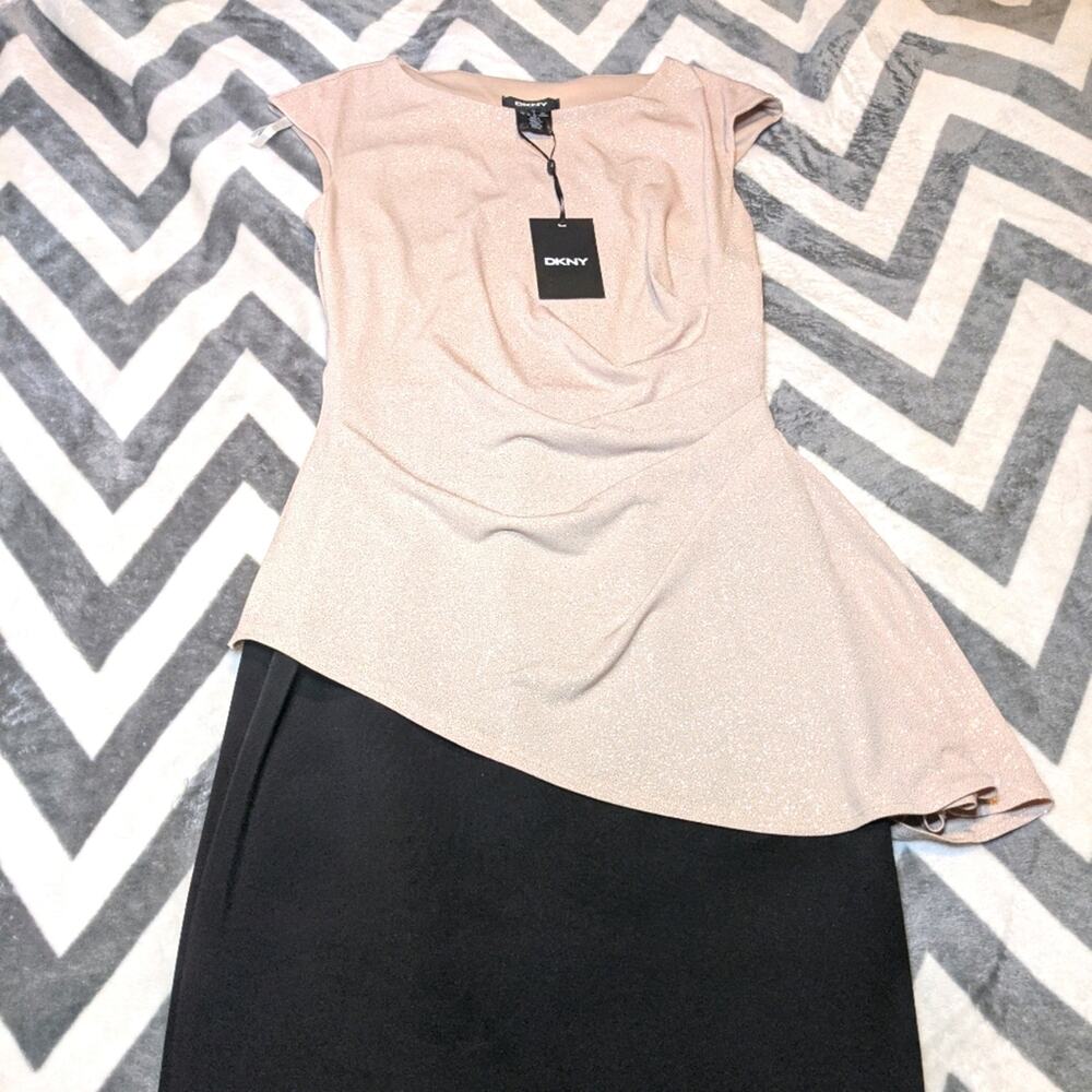 NWT DKNY Metallic Shimmer Asymmetrical Drop Waist Dress Size 4
